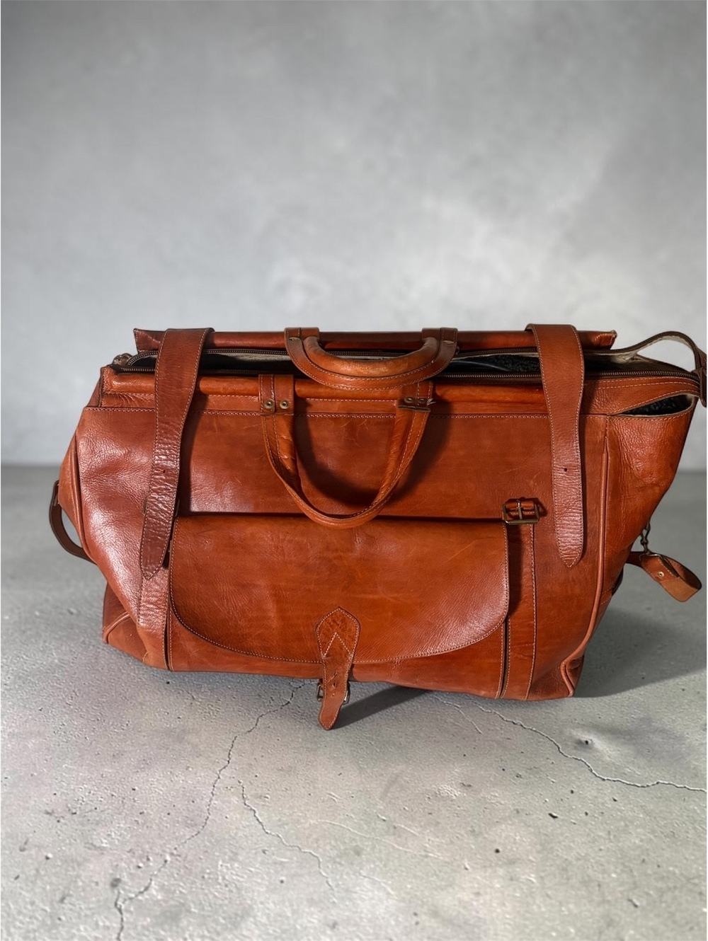 Vintage rare Brown Moroccan Leather Large Travel Duffel Bag